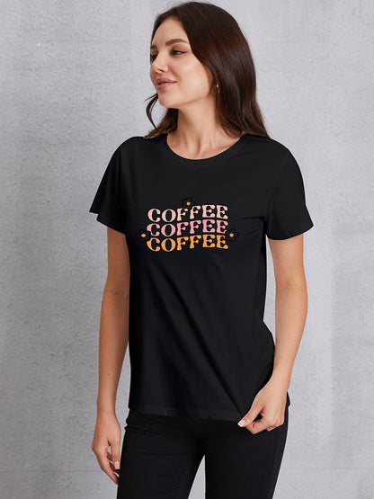 COFFEE Round Neck Short Sleeve T-Shirt-Jewearrings