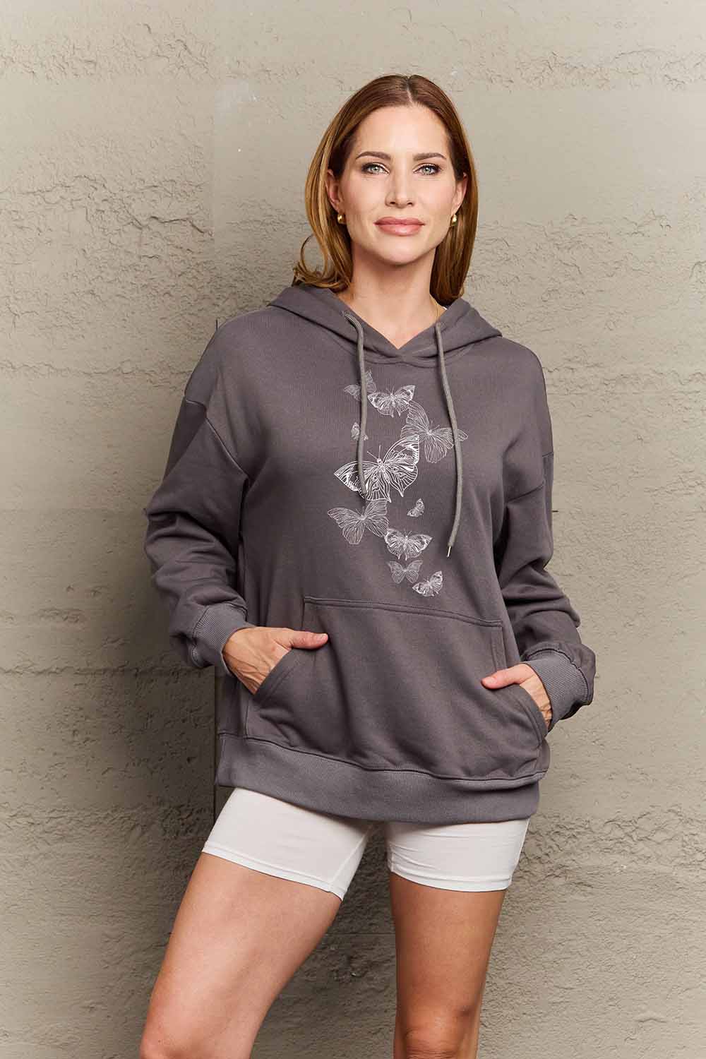 Simply Love Simply Love Full Size Dropped Shoulder Butterfly Graphic Hoodie-Jewearrings