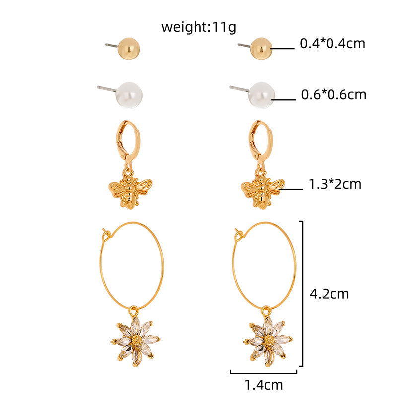 Butterfly Sunflower 4-piece set earrings with Stud earrings-Jewearrings