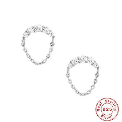 S925 Sterling Silver INS Style Chain Fringed Zircon Stud Earrings-Jewearrings