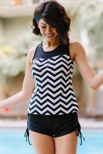 Full Size Chevron Print Ruched Tankini Set-Jewearrings