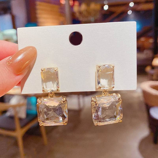 Silver Needle Korea Dongdaemun Fashion Trendy Transparent Square Earrings-Jewearrings