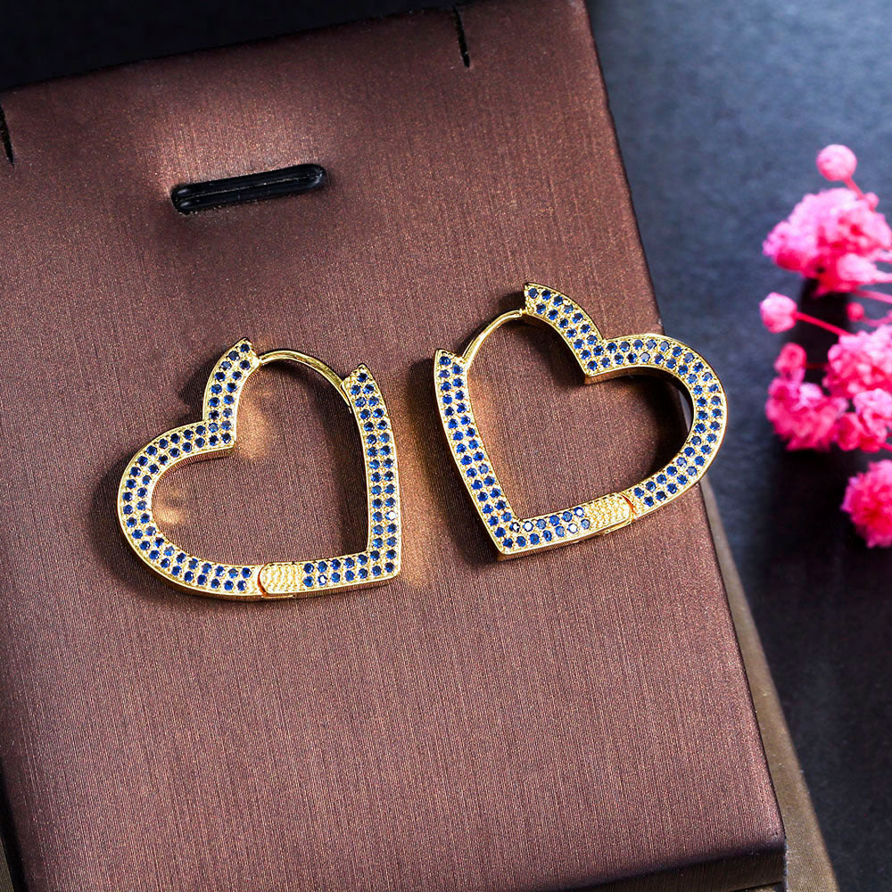 Zircon Inset Love Earrings Geometric Heart Brass Gold Plated Ear Ring Ear Accessories-Jewearrings