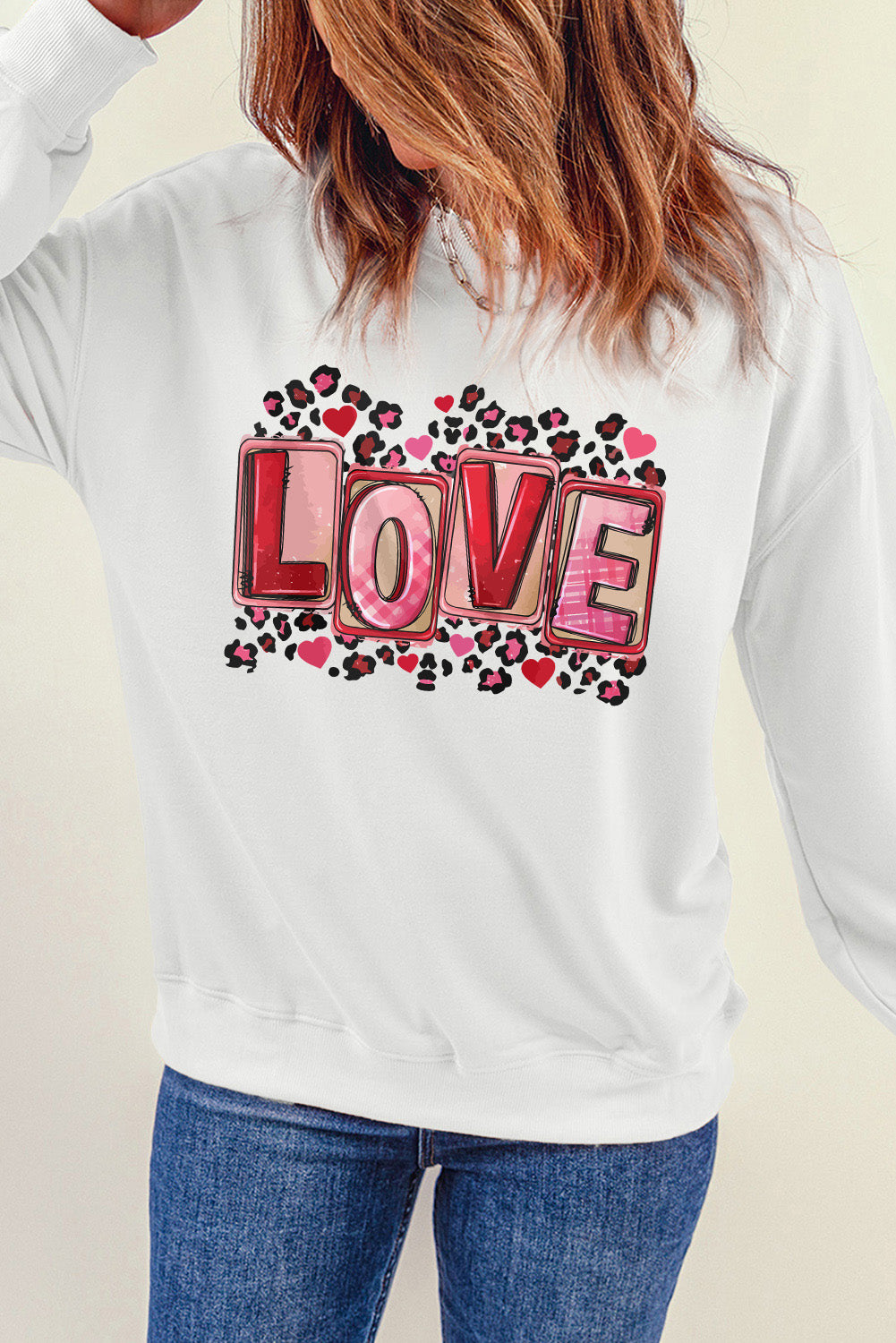 LOVE Round Neck Dropped Shoulder Sweatshirt-Jewearrings