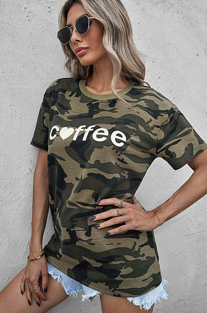 Coffee Graphic Camo Tee-Jewearrings