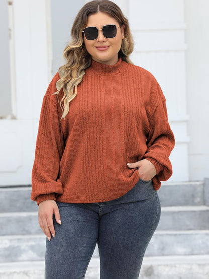 Plus Size Mock Neck Long Sleeve Knit Top-Jewearrings