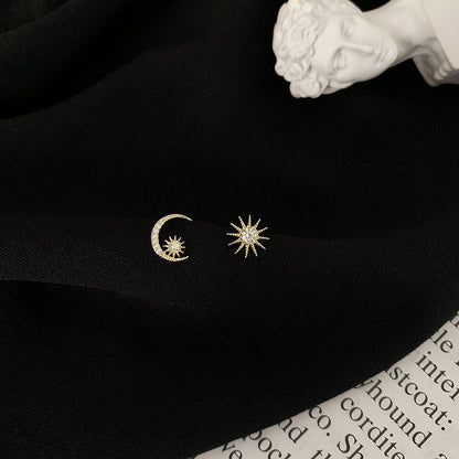 Women's Fashion Sun Moon Asymmetric Stars Stud Earrings-Jewearrings