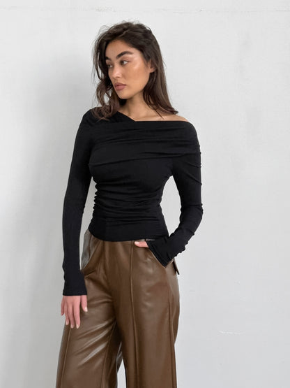 Ruched Long Sleeve T-Shirt-Jewearrings