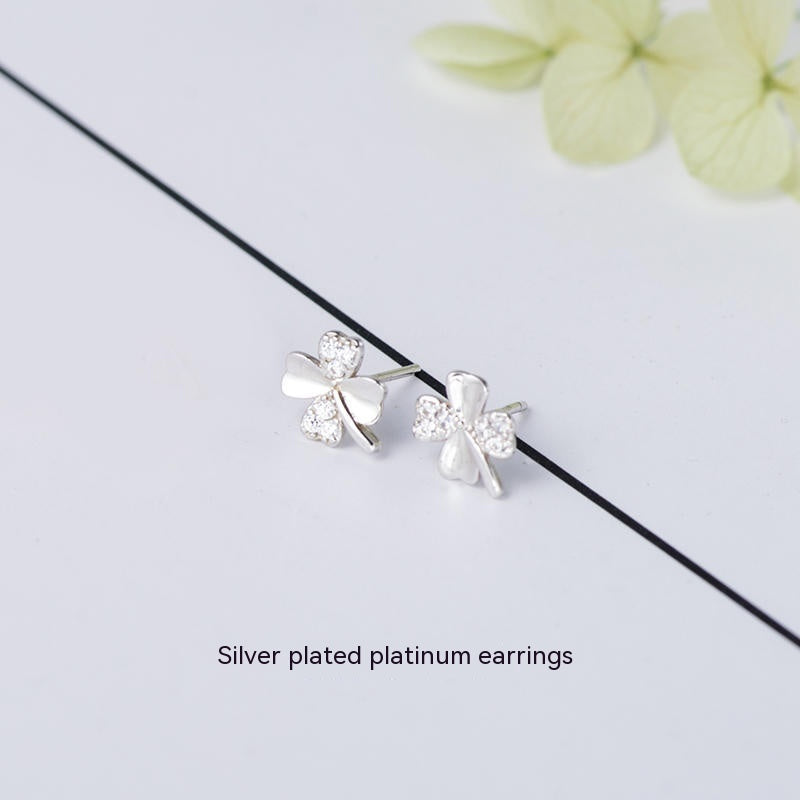 Women's Four-leaf Clover Sterling Silver Ear Clip Earrings-Jewearrings