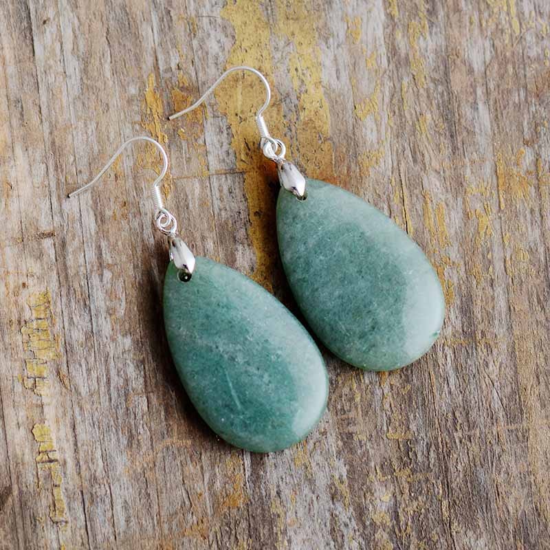 Aventurine Rose Quartz Tiger Eye Teardrop Dangle Earrings-Jewearrings