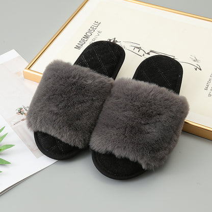 Faux Fur Open Toe Slippers-Jewearrings