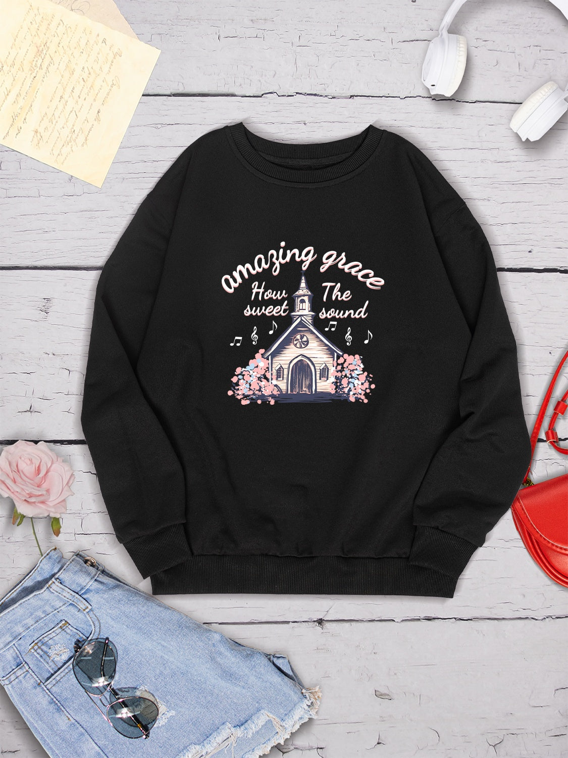 AMAZING GRACE HOW SWEET THE SOUND Round Neck Sweatshirt-Jewearrings