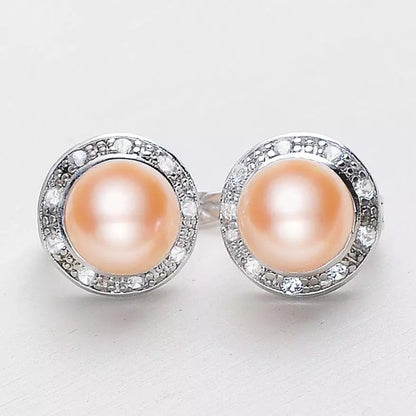 Women's Round Zircon Pearl Stud Earrings-Jewearrings