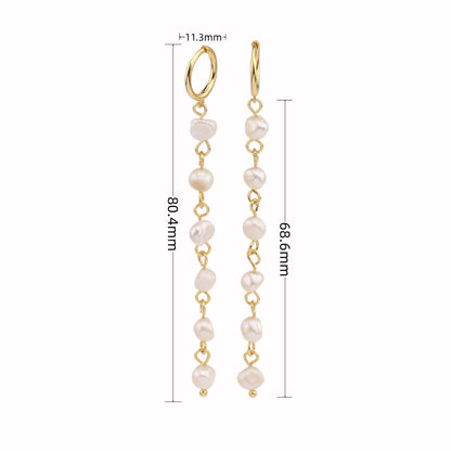 Women's Long Pearl Ear Clip Earrings-Jewearrings