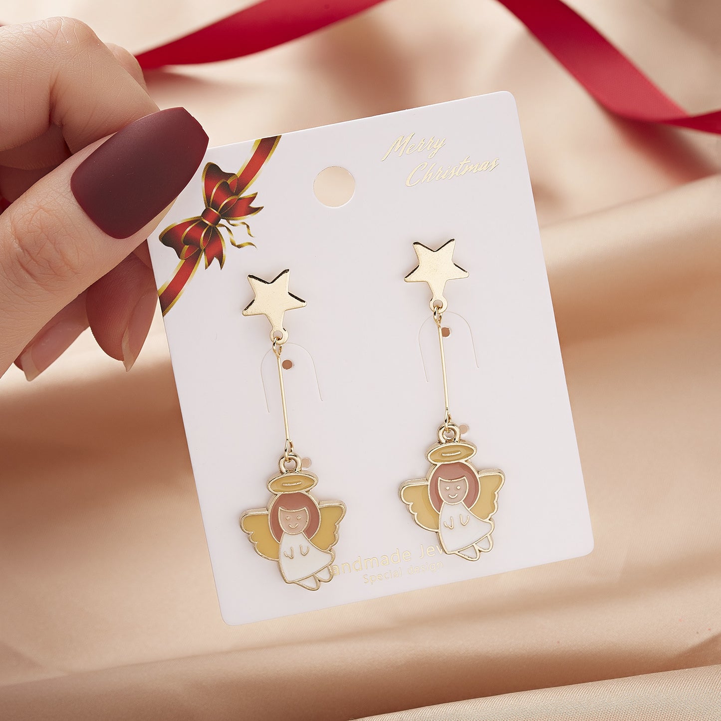 Creative Bells Rhinestone Painting Oil Christmas Stud Earrings-Jewearrings