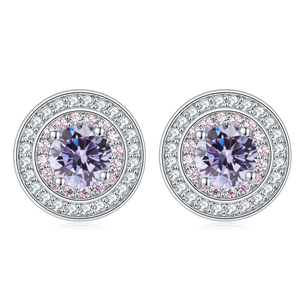 Sterling Silver Round Micro Set Zircon Earrings-Jewearrings