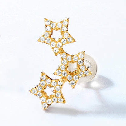 Women's Star-studded White Zirconium Sterling Silver Earrings-Jewearrings