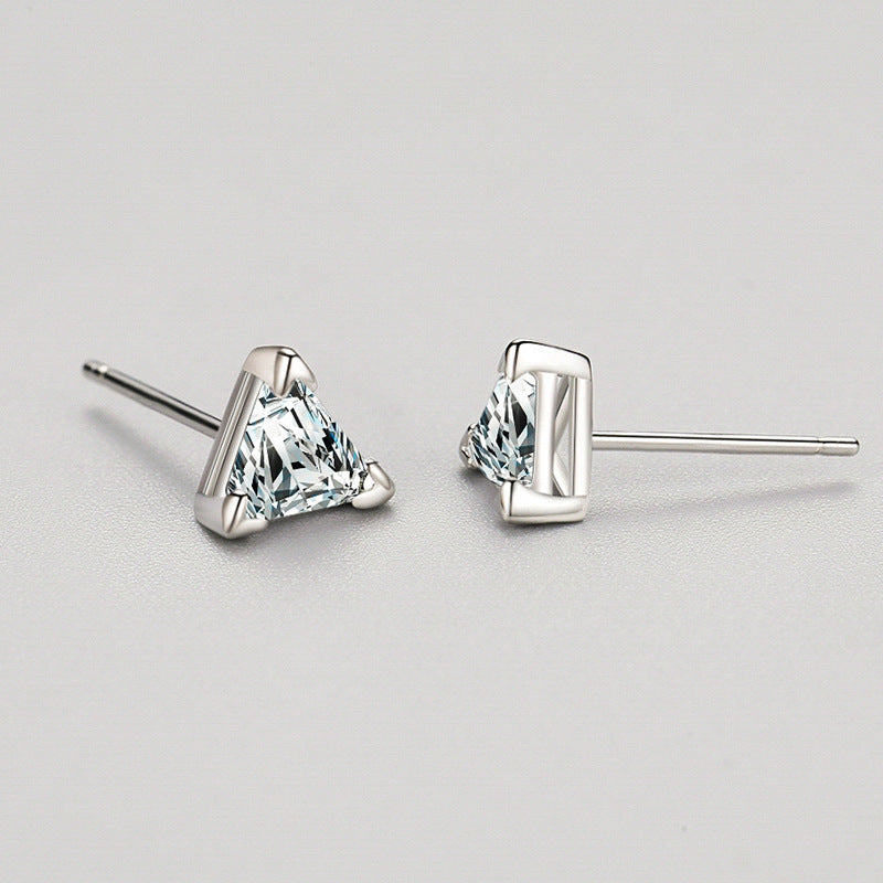 S925 Silver Triangle Earrings With Diamonds-Jewearrings