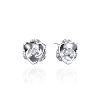 Sterling silver rose stud earrings-Jewearrings