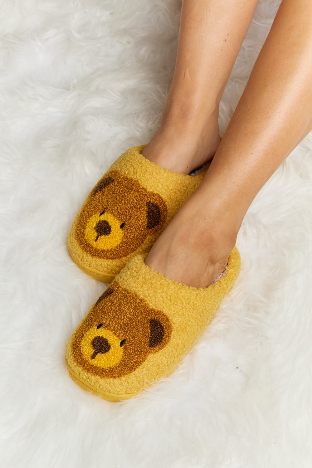 Melody Teddy Bear Print Plush Slide Slippers-Jewearrings