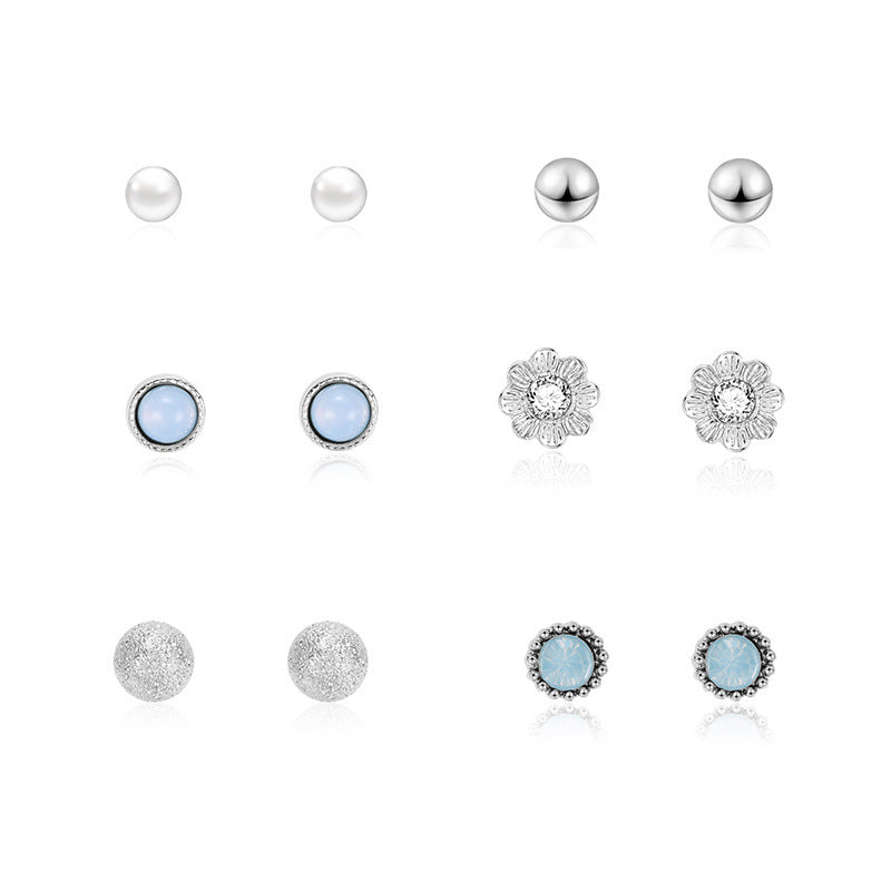 Set Of 6 Pairs Of Earrings Pearl Flowers-Jewearrings