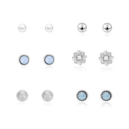 Set Of 6 Pairs Of Earrings Pearl Flowers-Jewearrings