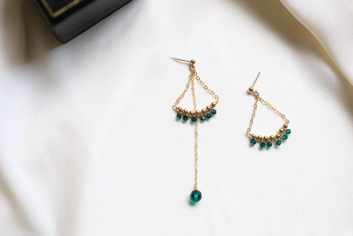 Emerald Asymmetric Stud Earrings-Jewearrings