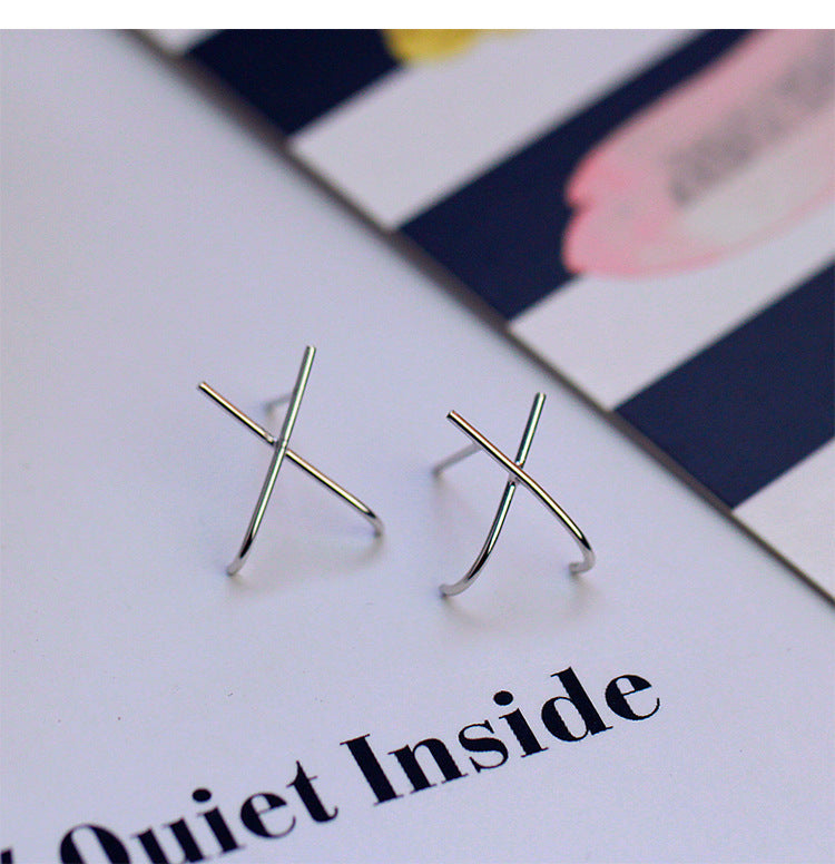 S925 Sterling Silver Simple Geometric Line X Stud Earrings-Jewearrings