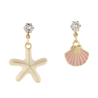 Asymmetric Shell Starfish Vintage Mosquito Coil Ear Clip Earrings-Jewearrings