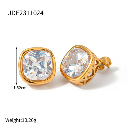 Women's Square Hollow Inlaid Zircon Stud Earrings-Jewearrings