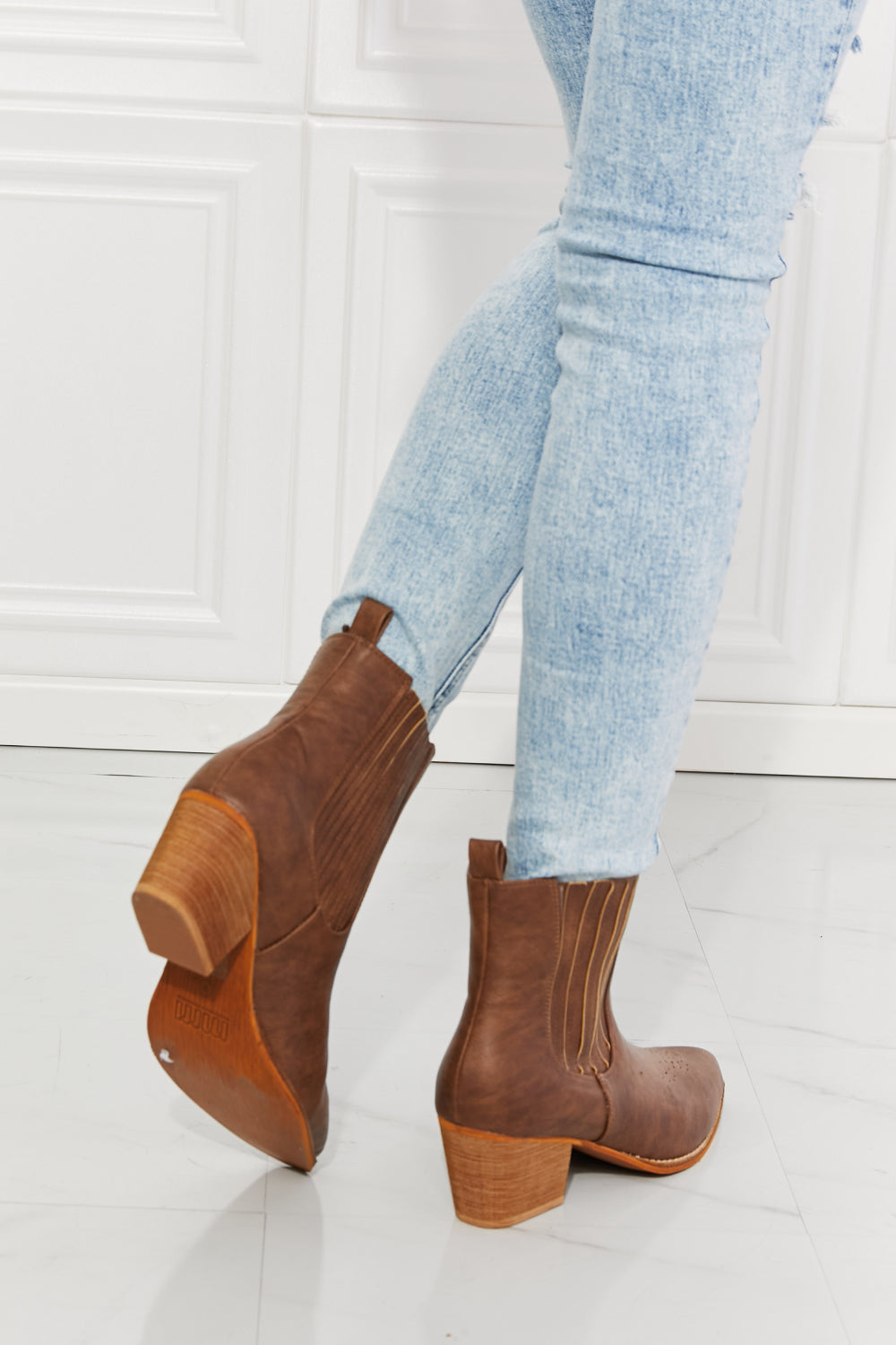 MMShoes Love the Journey Stacked Heel Chelsea Boot in Chestnut-Jewearrings