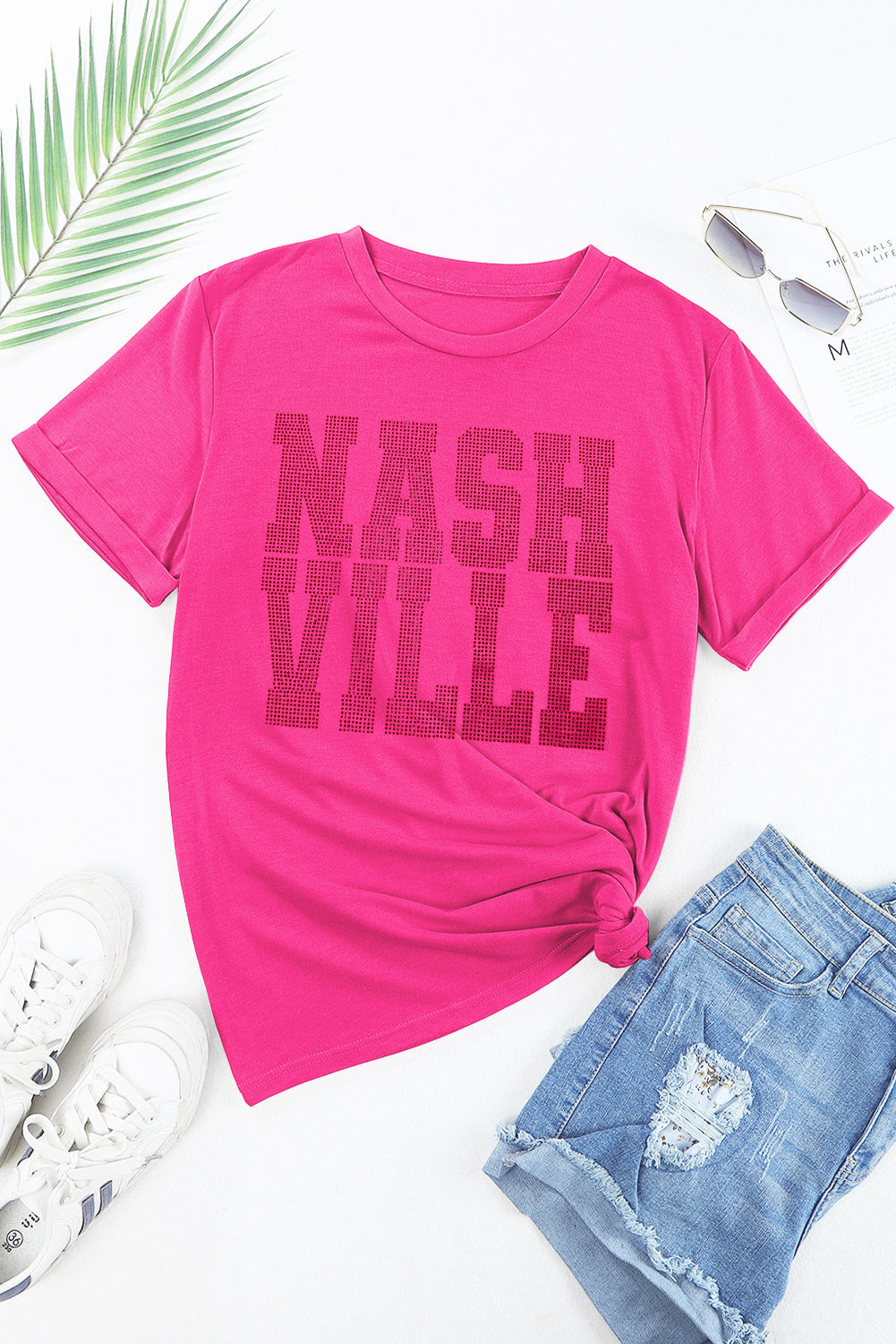 NASHVILLE Round Neck Short Sleeve T-Shirt-Jewearrings