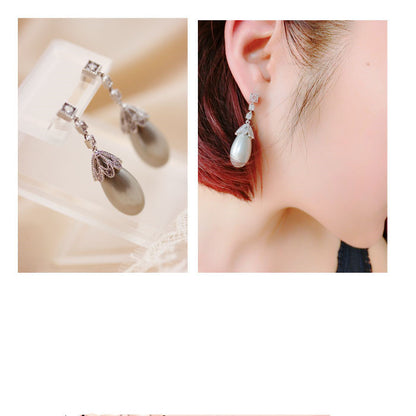 Vintage Drop Light Pearl Earrings For Women-Jewearrings