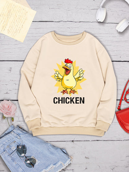 CHICKEN Round Neck Dropped Shoulder Sweatshirt-Jewearrings