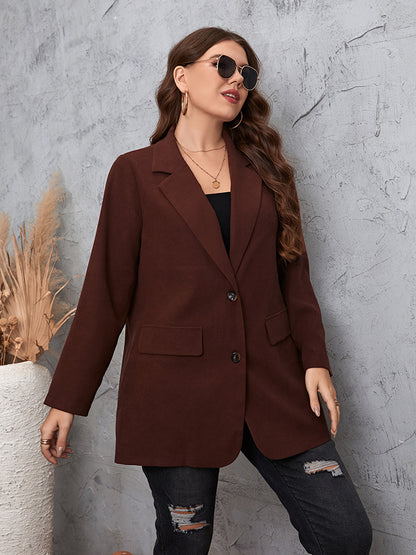 Plus Size Lapel Collar Long Sleeve Blazer-Jewearrings