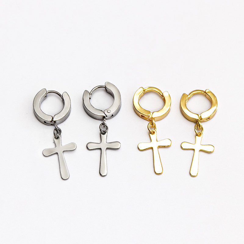 Fashion Cross Pendant Drop Earrings For Men-Jewearrings