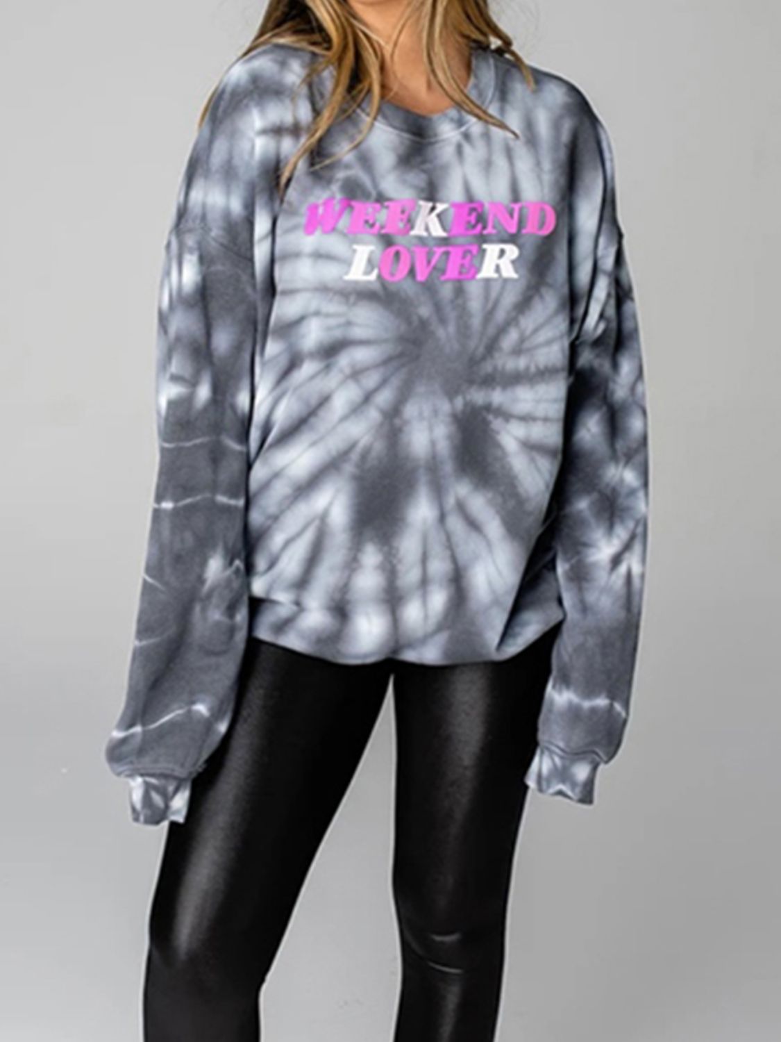 WEEKEND LOVER Graphic Tie-Dye Sweatshirt-Jewearrings