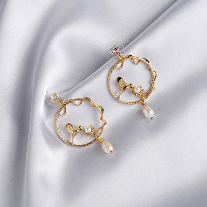 Pearl stud earrings wild circle branch earrings-Jewearrings