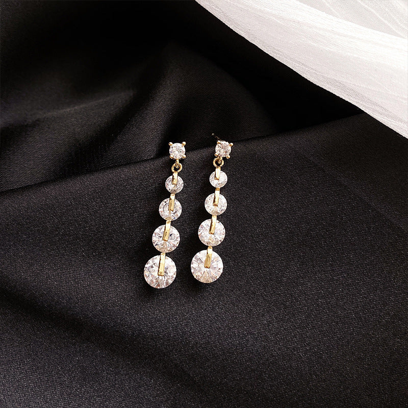 Silver Needle Bright Zircon Earrings Female Streamlined Face Is Thin-Jewearrings