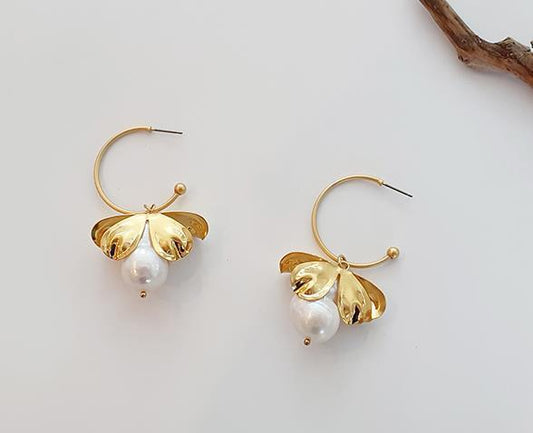 Petal natural pearl earrings earrings personality-Jewearrings