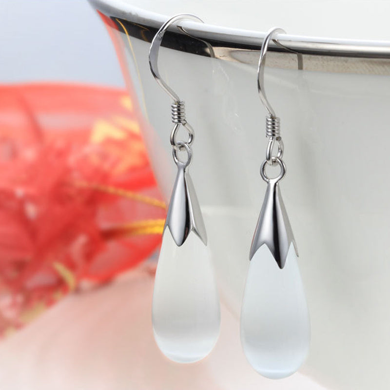 Fashion Female Opal Drop Silver Earrings-Jewearrings