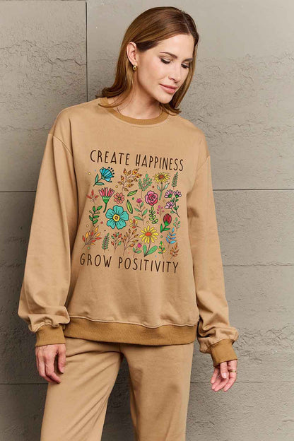 Simply Love Full Size CREATE HAPPINESS GROW POSITIVITY Graphic Sweatshirt-Jewearrings