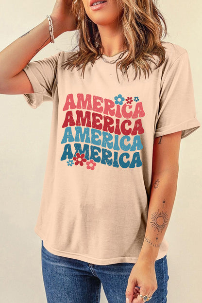 AMERICA Round Neck Short Sleeve T-Shirt-Jewearrings