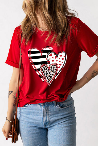 Heart Round Neck Short Sleeve T-Shirt-Jewearrings