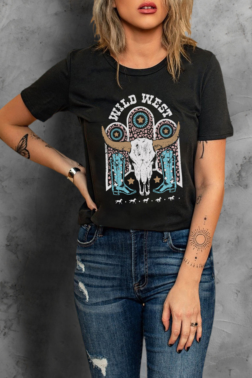 WILD WEST Graphic Short Sleeve Tee Shirt-Jewearrings