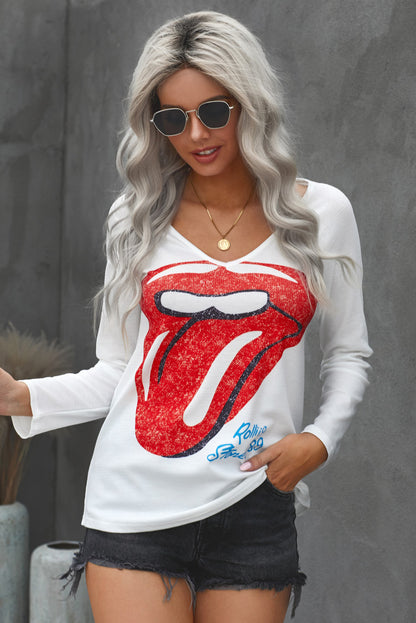 Lips Graphic V-neck T-Shirt-Jewearrings