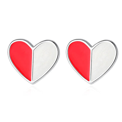 S925 Sterling Silver Two-tone Love Heart Stud Earrings Female Temperament-Jewearrings