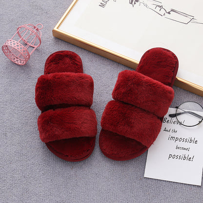 Faux Fur Double Strap Slippers-Jewearrings