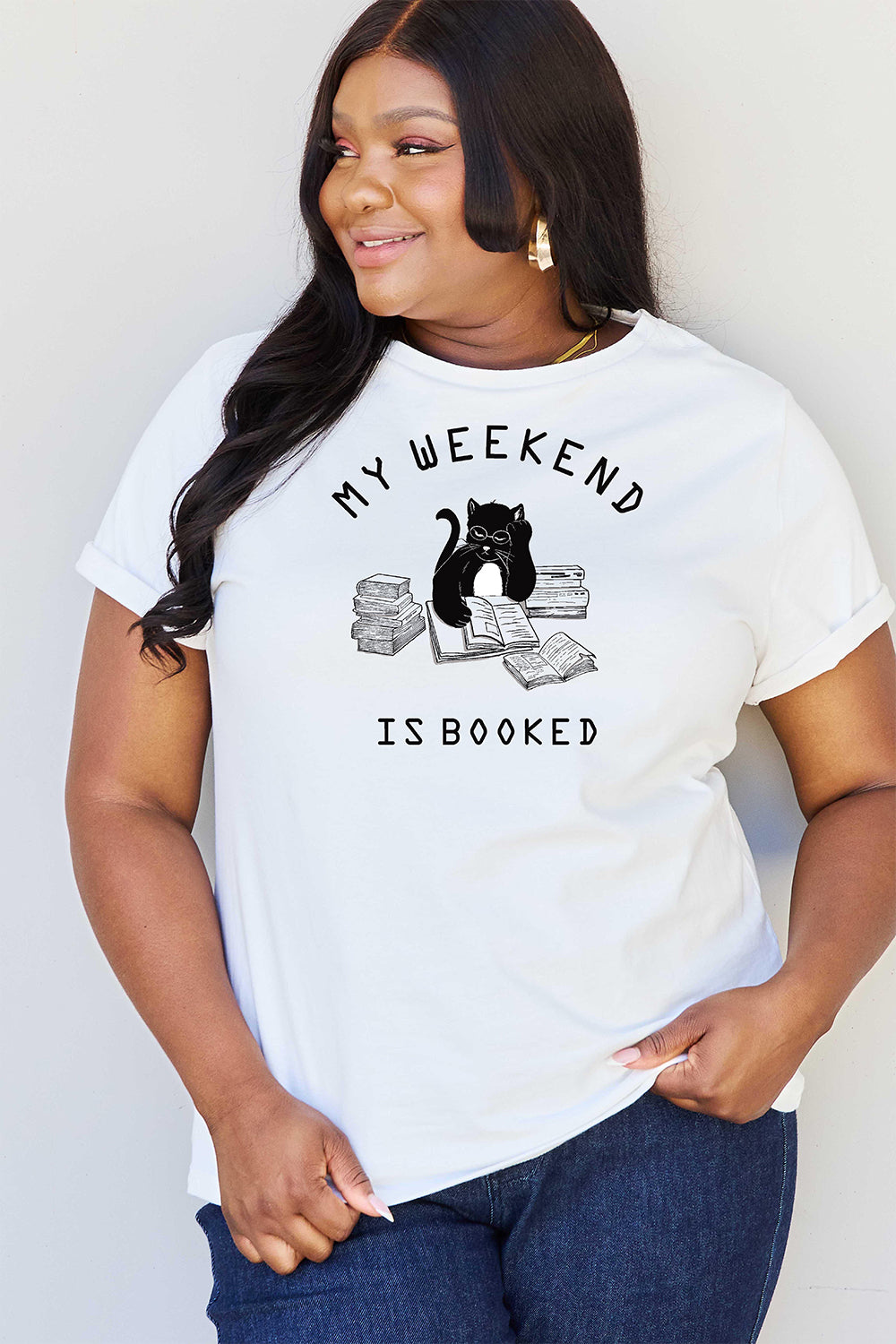 Simply Love Full Size MY WEEKEND IS BOOKED Graphic T-Shirt-Jewearrings