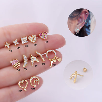 Stainless Steel Thin Rod Pierced Zirconium Fashion Stud Earrings-Jewearrings